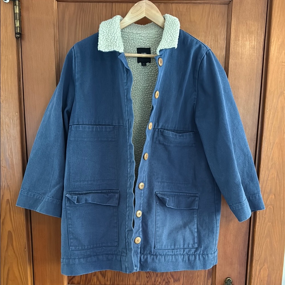 Ilana Kohn Blue Button-Up Coat with Sherpa Lining